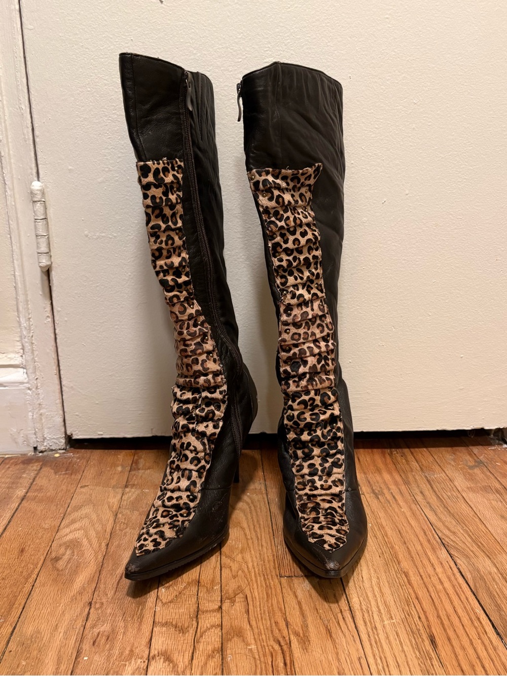 Tall Leopard Print and chocolate brown Knee-High Boots